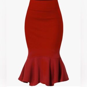 Cherry Red High Waist Mermaid Fishtail Pencil Skirt